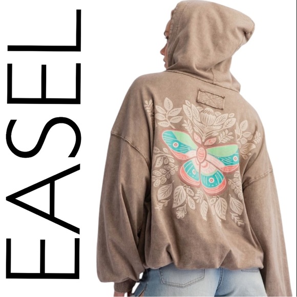easel Tops - 0960:  EASEL NWT HOODIE MOCHA (R2)